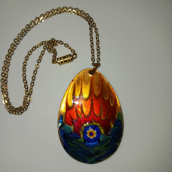 Fused Glass Art Glass Pendant Dichroic 16" Necklace - Picture 8 of 16